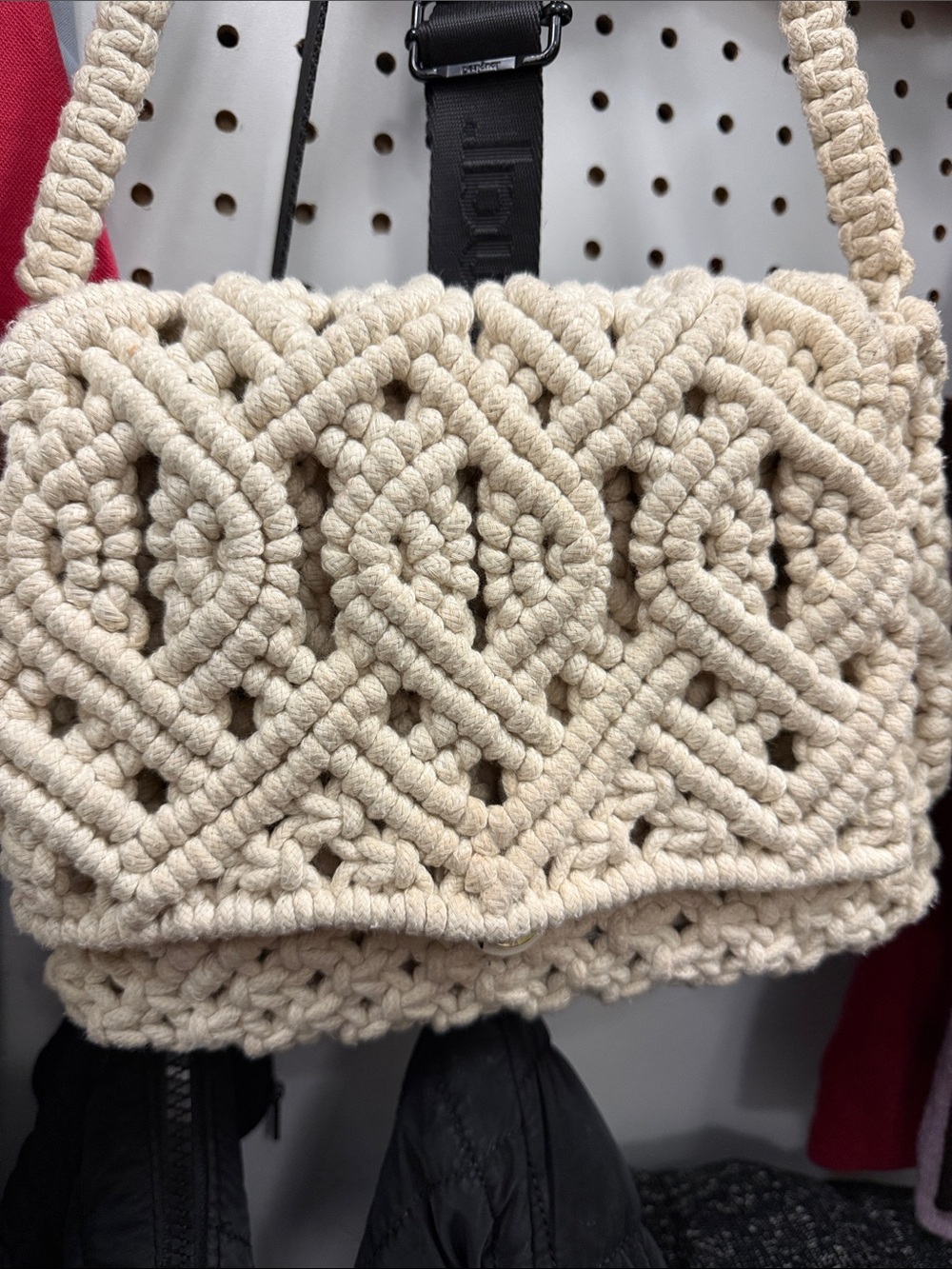 Cream Macramé Shoulder Bag with Woven Detail